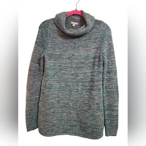 J Jill Green Teal Multicolor Cowl Neck Sweater Size XS P2P 17.5"